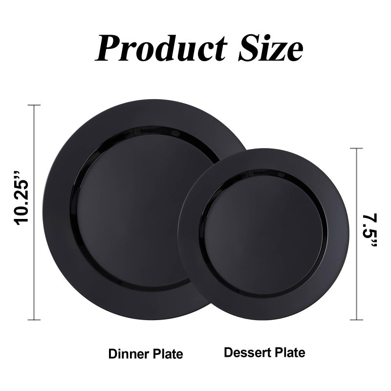 BESTSTAR 200PCS Black Plastic Plates Set, 100 10.25 inch Dinner Plates and 100 7.5 inch Dessert Plates, Premium Disposable Plates for Party, Wedding - Image 2