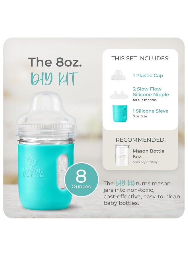 Mason Bottle Glass Baby Bottle DIY Kit – Fits 8oz Mason Jars – Includes 2X Slow Flow Nipples, Silicone Sleeve, and Cap (Ring, Lid, and Jar Not Included) – Made in USA - Image 2