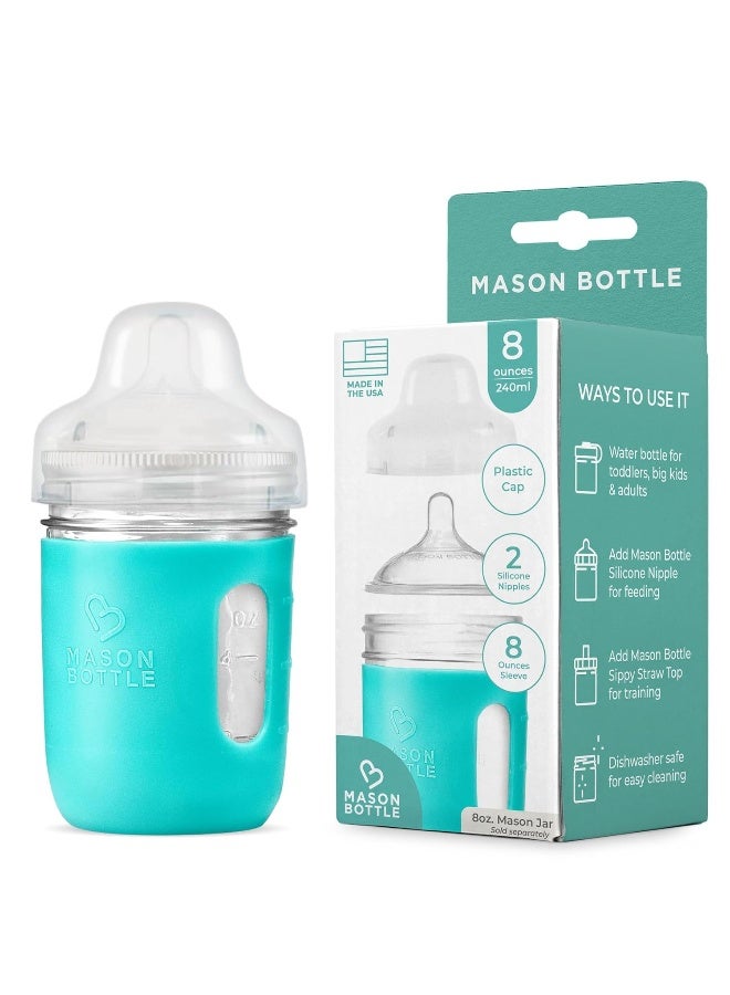 Mason Bottle Glass Baby Bottle DIY Kit – Fits 8oz Mason Jars – Includes 2X Slow Flow Nipples, Silicone Sleeve, and Cap (Ring, Lid, and Jar Not Included) – Made in USA - Image 1