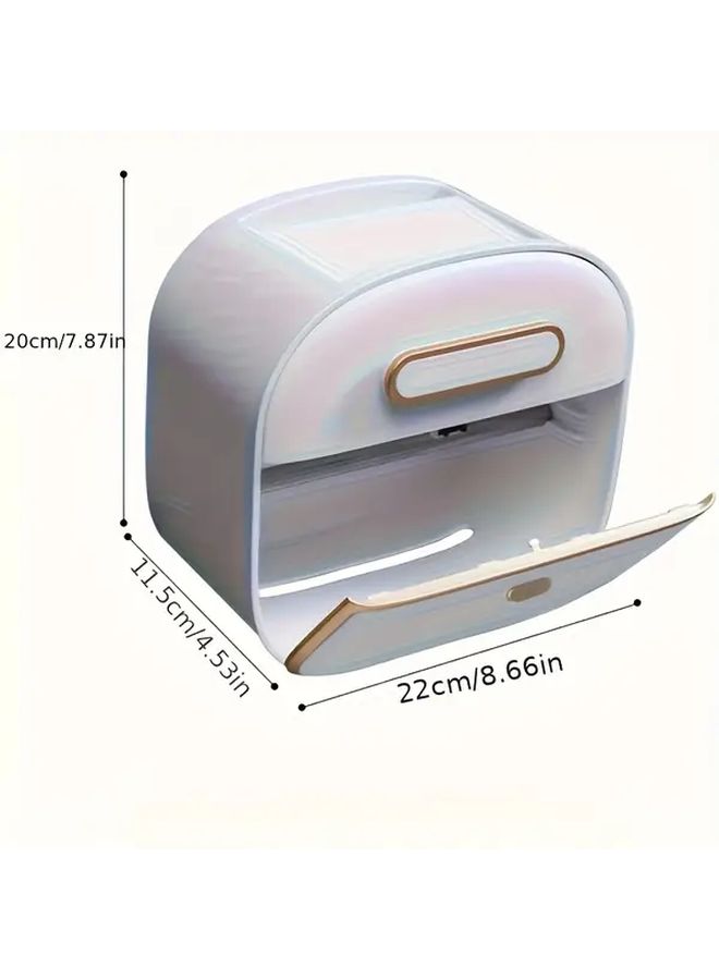 White And Golden Bathroom Tissue Holder With Drawer No-Drill Wall Mounted Organizer - Image 3
