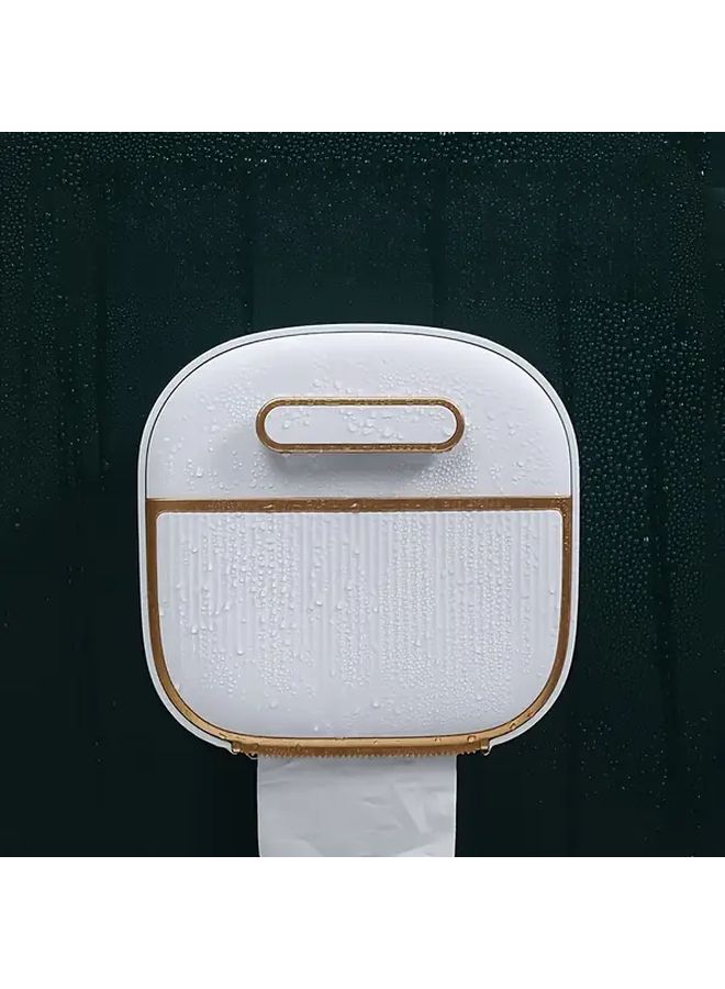 White And Golden Bathroom Tissue Holder With Drawer No-Drill Wall Mounted Organizer - Image 5