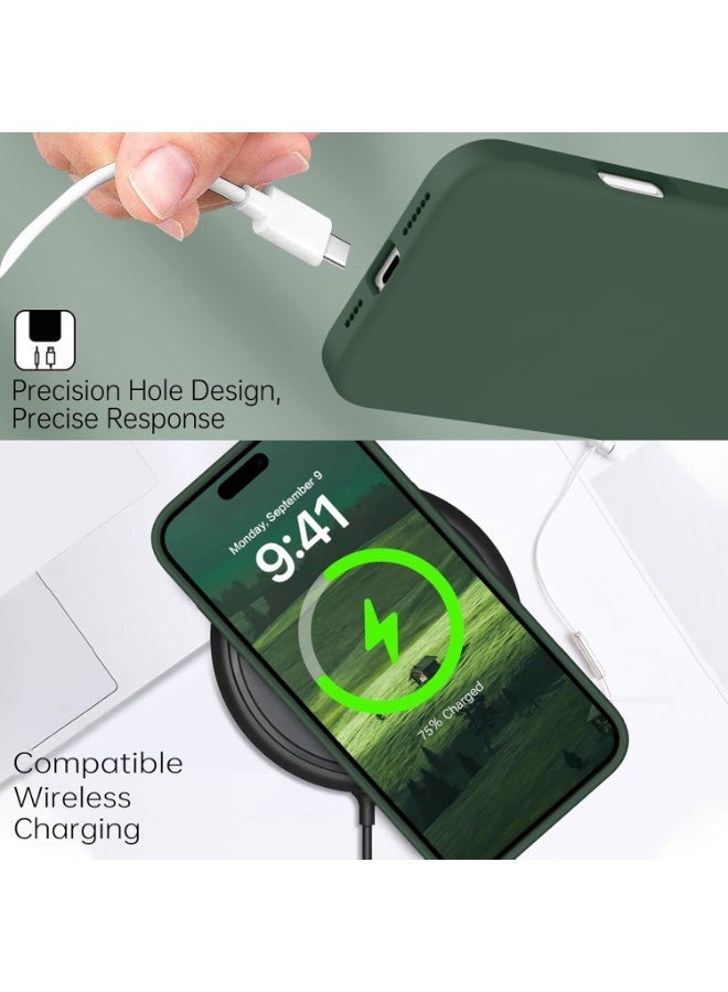 أكاليكس جراب سيليكون سائل فاخر لهاتف آيفون 15 برو ماكس، تصميم نحيف، ملمس ناعم مع بطانة من الألياف الدقيقة وحماية معززة للكاميرا - متين ومقاوم لبصمات الأصابع | أخضر - Image 4