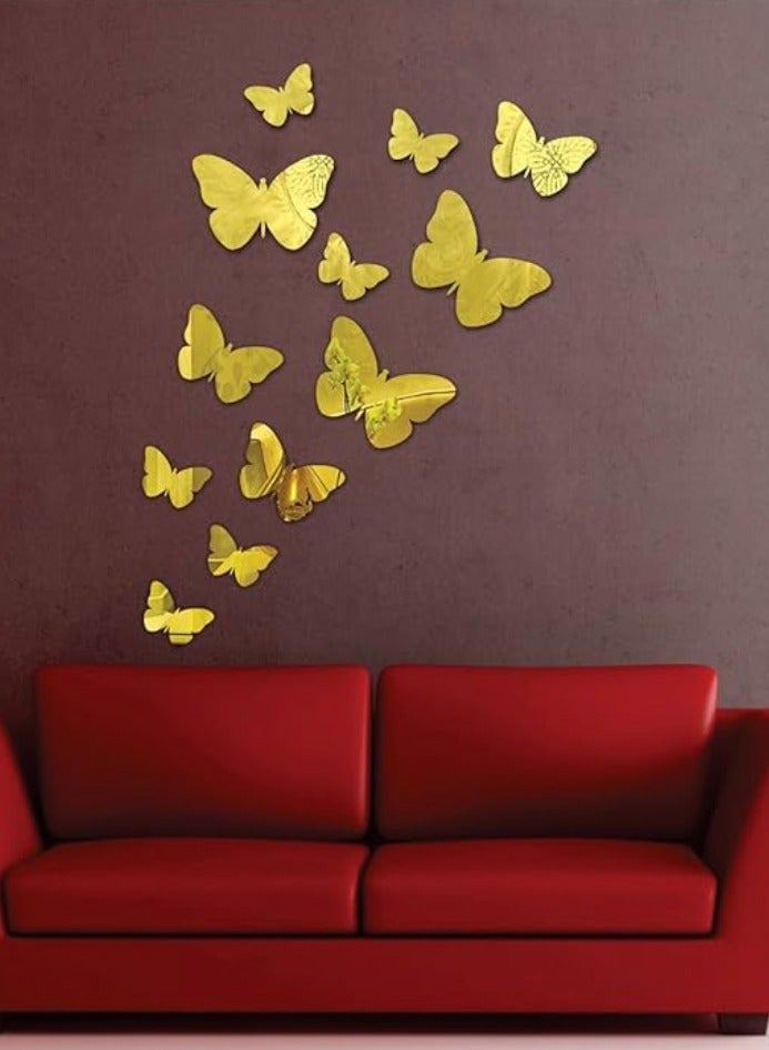 DIY Bands Wall Sticker Butterfly 3D Mirror Wall Stickers Removable Acrylic Setting Wall Sticker DIY Mirror Wall Sticker for Home Bedroom Background Decor(Gold)  - Image 1