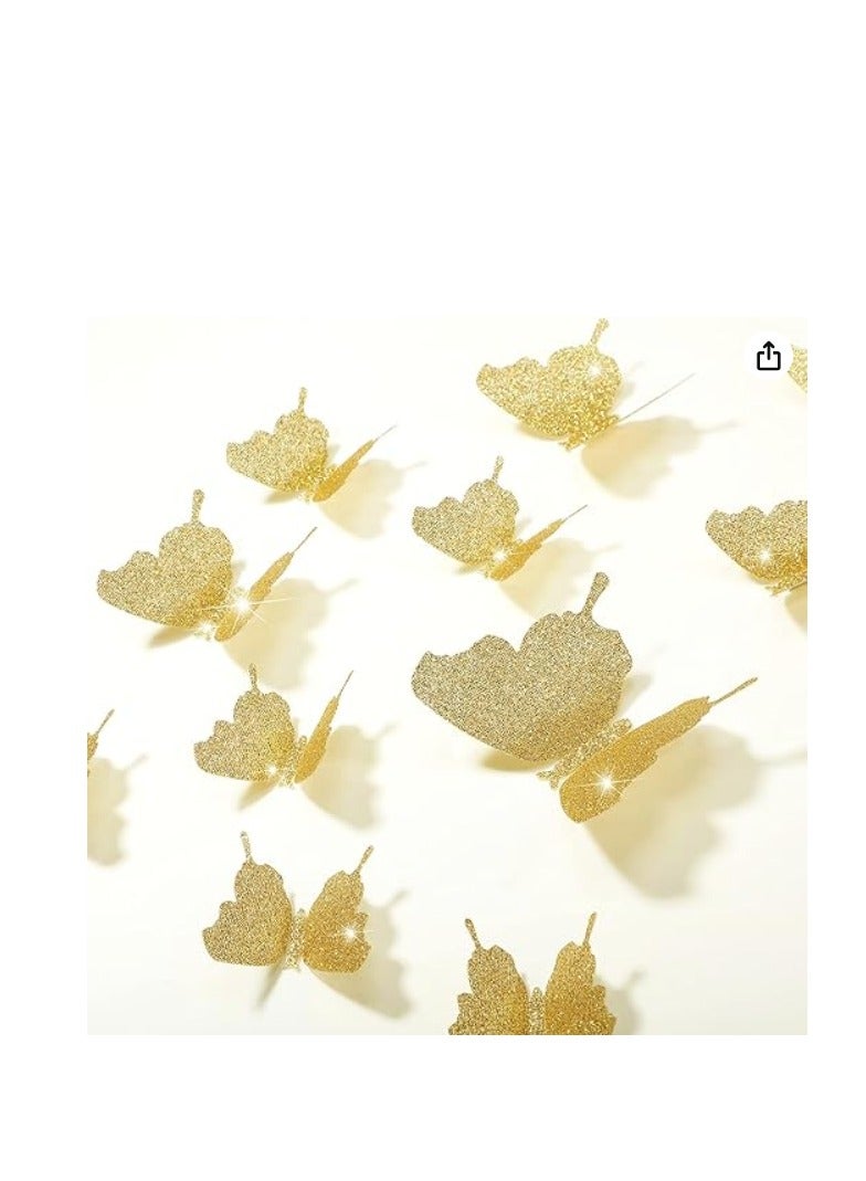 DIY Bands Wall Sticker Butterfly 3D Mirror Wall Stickers Removable Acrylic Setting Wall Sticker DIY Mirror Wall Sticker for Home Bedroom Background Decor(Gold)  - Image 2