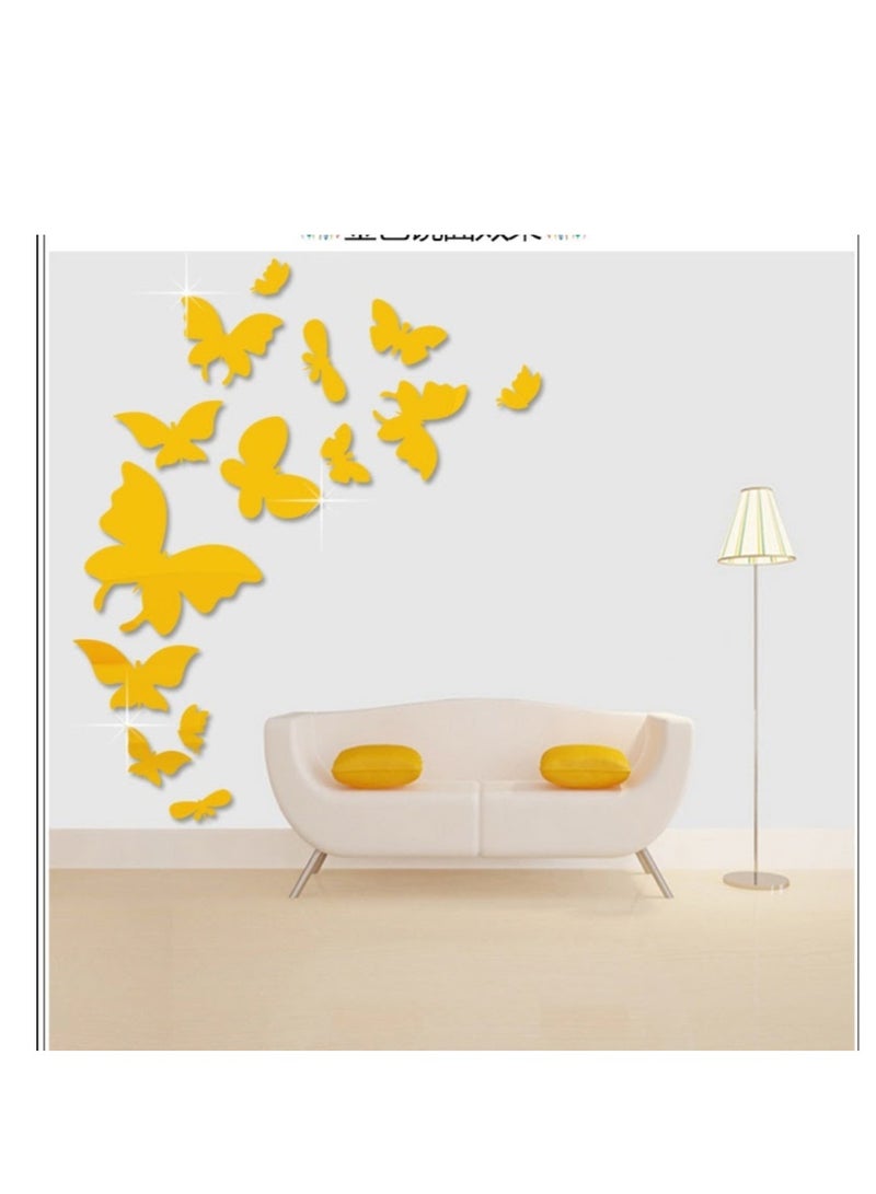 DIY Bands Wall Sticker Butterfly 3D Mirror Wall Stickers Removable Acrylic Setting Wall Sticker DIY Mirror Wall Sticker for Home Bedroom Background Decor(Gold)  - Image 3