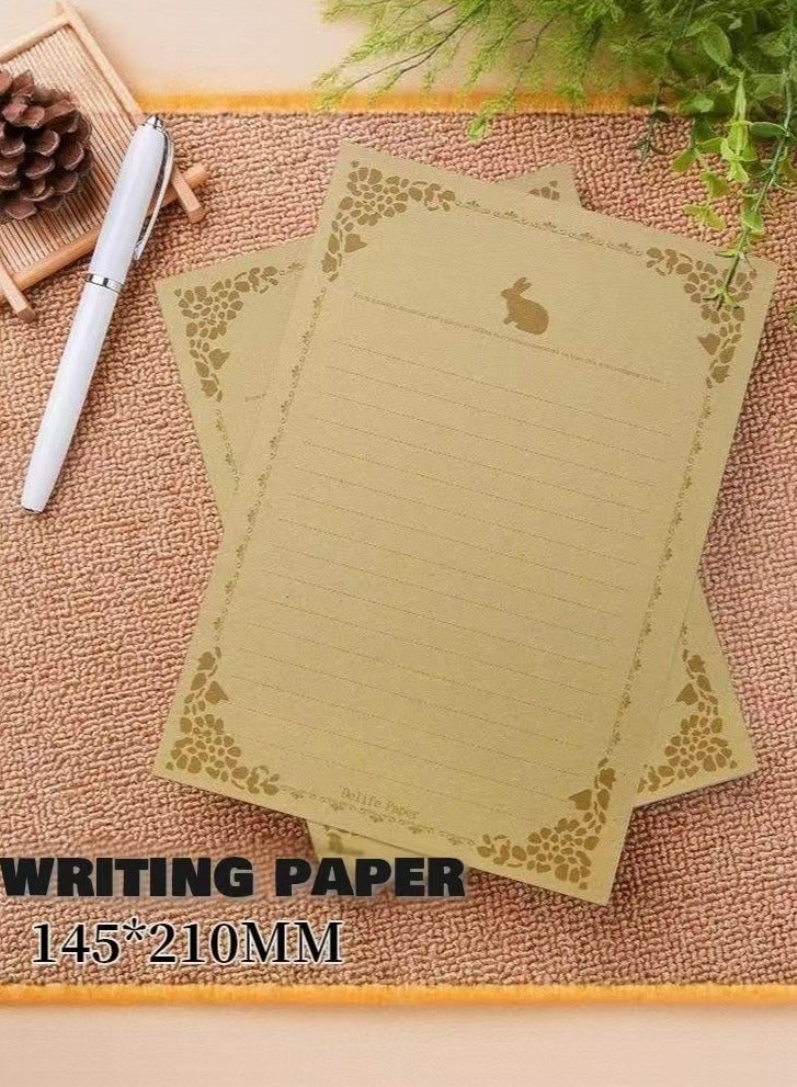 Fuwddy 5 Pcs Brown Kraft Paper Envelopes with Matching Notepaper & Wax Seal Stickers, Vintage Rustic Stationery Set for DIY Invitations, Letters, Crafts - Image 3