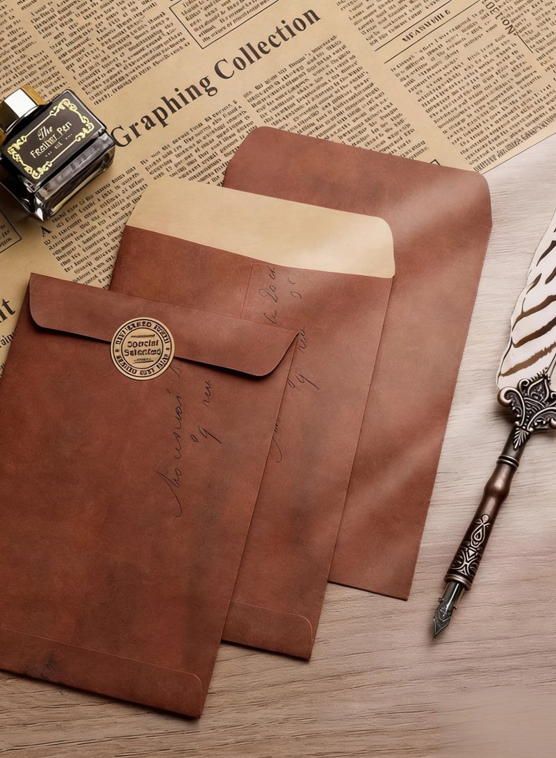 Fuwddy 5 Pcs Brown Kraft Paper Envelopes with Matching Notepaper & Wax Seal Stickers, Vintage Rustic Stationery Set for DIY Invitations, Letters, Crafts - Image 2