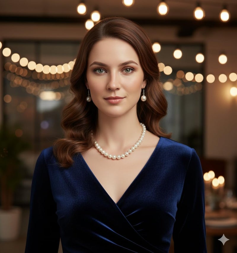 NEOBABY Elegant 10mm Faux Pearl Necklace with Earrings for Bridal | Formal | Wedding & Office Event Jewelry Set for Girls & Women's - Image 2