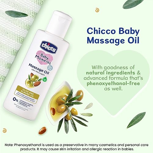 Chicco Baby Moments Massage Oil, New Advanced Non-sticky & Moisturizing Formula with Natural Ingredients to Prevent Dryness, Suitable for Baby’s Skin, Hair & Scalp, No Phenoxyethanol & Parabens, Almond (300ml) - Image 3