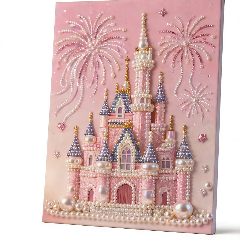 Jendfert DIY 3D Pearl Painting Kit Castle Design with Fireworks Plastic Pearl Art Craft for Adults and Beginners Home Wall Decor No Framework - Image 3