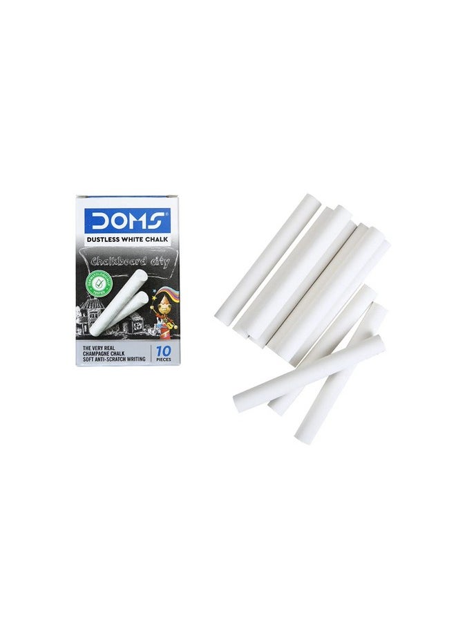 DOMS Doms Non-Toxic White Chalk | Extra Bright, Smooth & Long Lasting | Soft & Anti-Scratch Writing | Mess-free Dustless Chalk Sticks | Pack of 100 Chalks  - Image 2