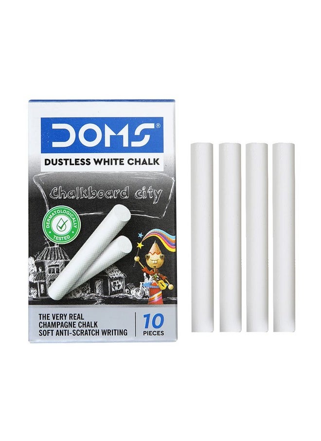 DOMS Doms Non-Toxic White Chalk | Extra Bright, Smooth & Long Lasting | Soft & Anti-Scratch Writing | Mess-free Dustless Chalk Sticks | Pack of 100 Chalks  - Image 1