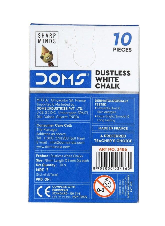 DOMS Doms Non-Toxic White Chalk | Extra Bright, Smooth & Long Lasting | Soft & Anti-Scratch Writing | Mess-free Dustless Chalk Sticks | Pack of 100 Chalks  - Image 5
