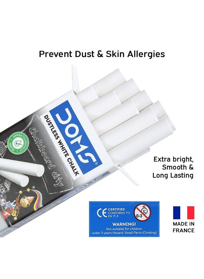 DOMS Doms Non-Toxic White Chalk | Extra Bright, Smooth & Long Lasting | Soft & Anti-Scratch Writing | Mess-free Dustless Chalk Sticks | Pack of 100 Chalks  - Image 3