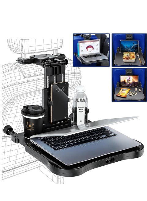 حامل طاولة المقعد الخلفي للسيارة متعدد الوظائف قابل للطي مع حصيرة مضادة للانزلاق، طاولة صينية للسيارة للراحة وتناول الطعام والعمل، A08، أسود