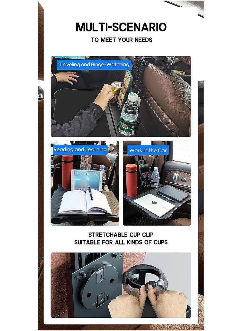 FlashHawk Multifunction Portable Foldable Car Backseat Table Holder with Non-slip Mat, Car Lunch Desk Organizers Car Tray Table for Rest with Cup Holder, Dining and Work, A08, Black  - Image 2