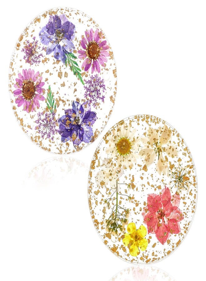 Amabro Dried Flower Drink Coasters, Floral Resin Drink Cup Mat Set of 2, Non-Slip Coasters for Tabletop Protection Reusable Coaster Decorations for Coffee Table Wooden Desk Kitchen Bar Mugs(Style B) - Image 1
