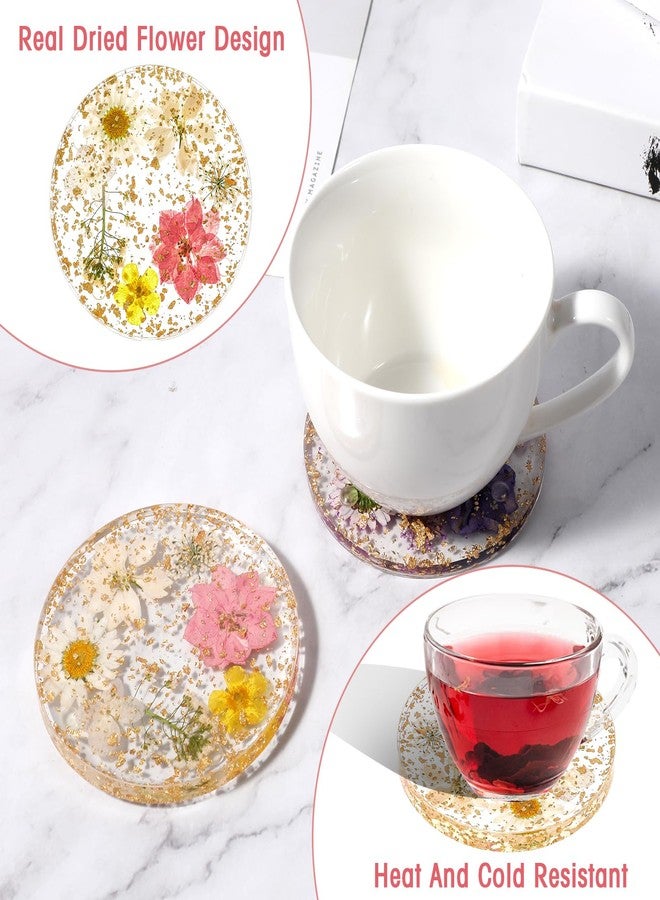 Amabro Dried Flower Drink Coasters, Floral Resin Drink Cup Mat Set of 2, Non-Slip Coasters for Tabletop Protection Reusable Coaster Decorations for Coffee Table Wooden Desk Kitchen Bar Mugs(Style B) - Image 5