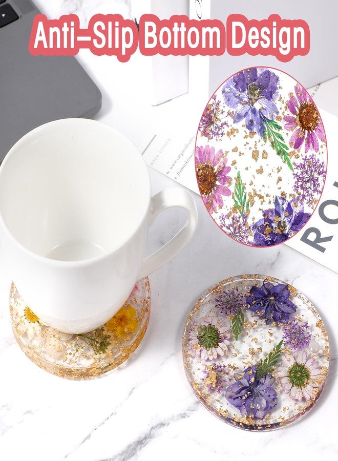 Amabro Dried Flower Drink Coasters, Floral Resin Drink Cup Mat Set of 2, Non-Slip Coasters for Tabletop Protection Reusable Coaster Decorations for Coffee Table Wooden Desk Kitchen Bar Mugs(Style B) - Image 4