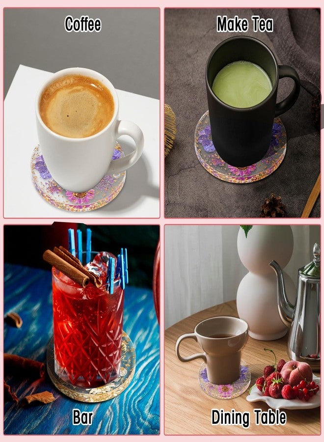 Amabro Dried Flower Drink Coasters, Floral Resin Drink Cup Mat Set of 2, Non-Slip Coasters for Tabletop Protection Reusable Coaster Decorations for Coffee Table Wooden Desk Kitchen Bar Mugs(Style B) - Image 3