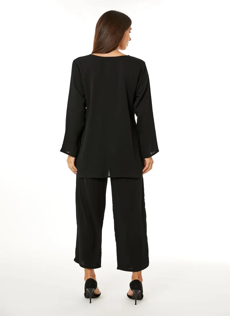 Moistreet Black Zoom Top and Pants Set