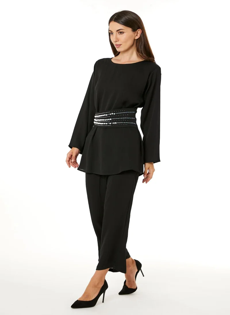 Moistreet Black Zoom Top and Pants Set