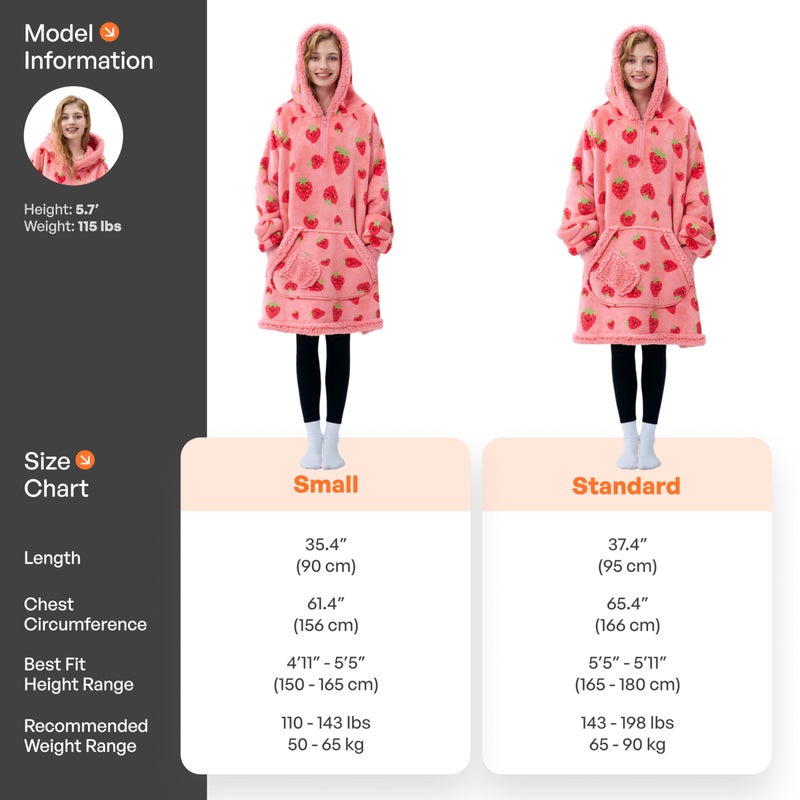 Giggling Getup Wearable Blanket Hoodie for Adults Gifts for Teen Girls Sister Women Sherpa Fleece Printed Hooded Blanket Sweatshirt Warm Cozy with Pocket & Sleeves Strawberry - Image 4