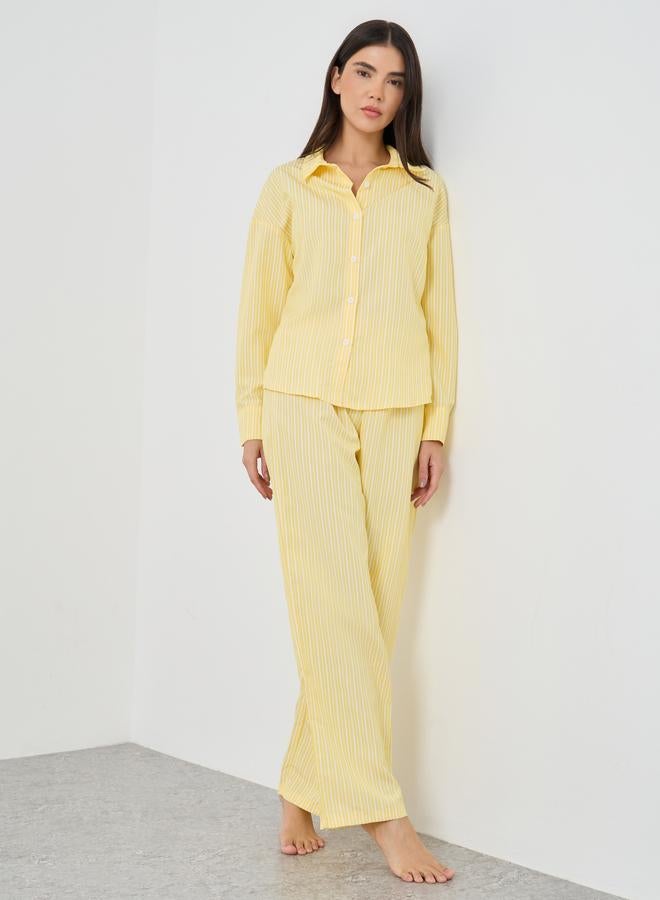 Take Two Striped Buttoned Shirt and Pyjama Set - Image 1