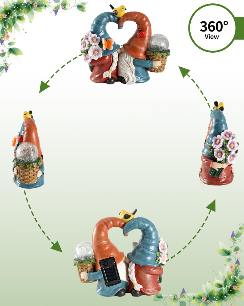 iStatue Solar-Powered 8.3'' Spring Summer Kissing Gnomes Decorations for Home & Garden - Decorative Outdoor Lawn Ornaments and Statues Clearance (Loved Gnomes) - Image 5