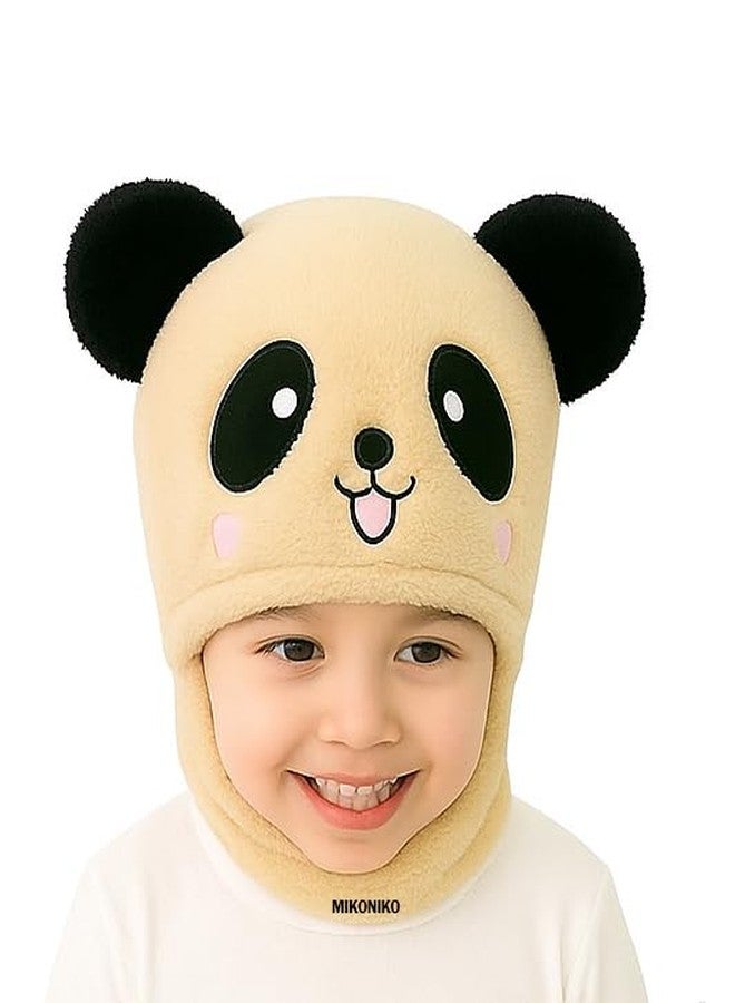 MIKONIKO Winter Woolen Kids Cap with Ear & Neck Protection | Panda Design Beanie Hat for Boys & Girls (Age 2-5 Years) - Beige, 1 Count - Image 3