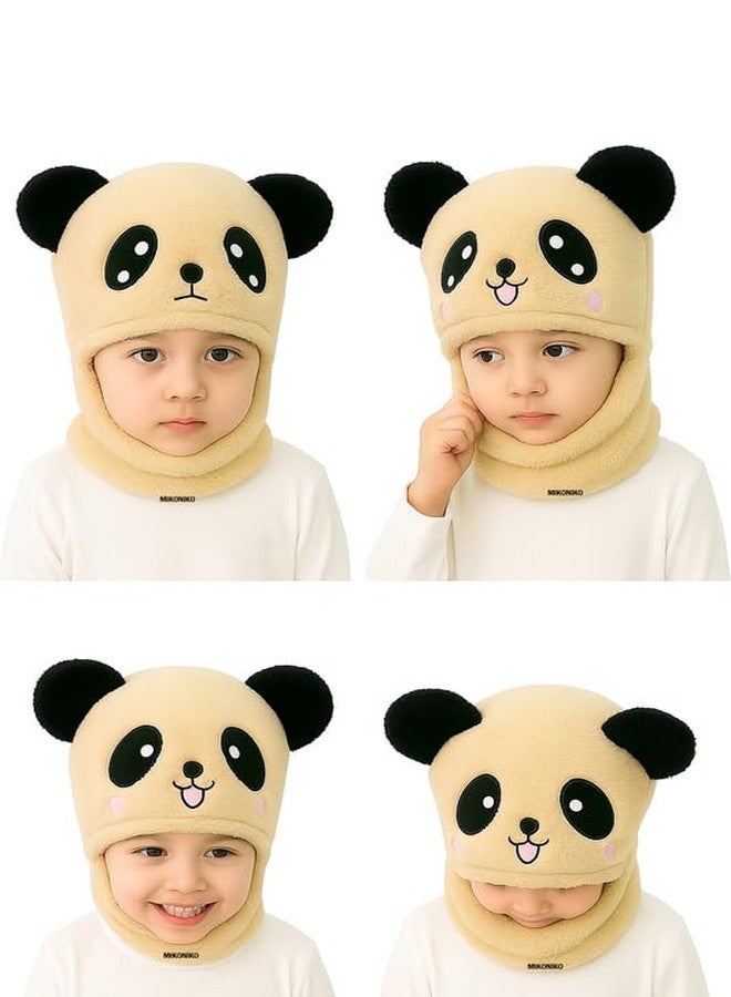 MIKONIKO Winter Woolen Kids Cap with Ear & Neck Protection | Panda Design Beanie Hat for Boys & Girls (Age 2-5 Years) - Beige, 1 Count - Image 5