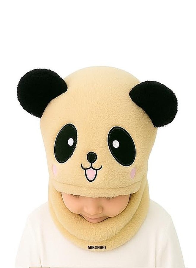 MIKONIKO Winter Woolen Kids Cap with Ear & Neck Protection | Panda Design Beanie Hat for Boys & Girls (Age 2-5 Years) - Beige, 1 Count - Image 4