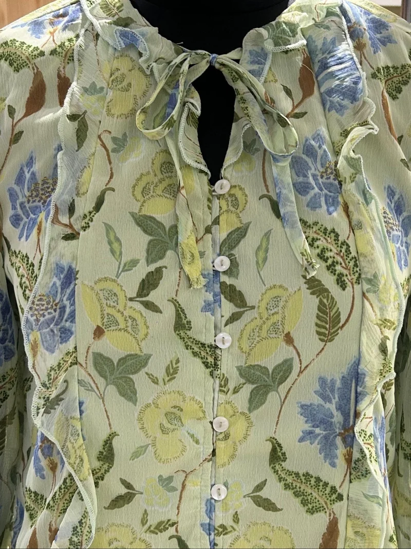 Outzidr  Green Printed With Ruffle Details Blouse for Women | Best Price UAE