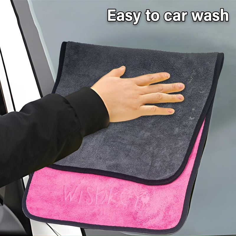 WISHKEY Microfiber Car Cleaning Cloth, Soft 500 GSM,Extra Large, 35x75 cm, Grey, Pack of 4, Suede Edge for Scratchless Detailing Assorted color options - Image 4