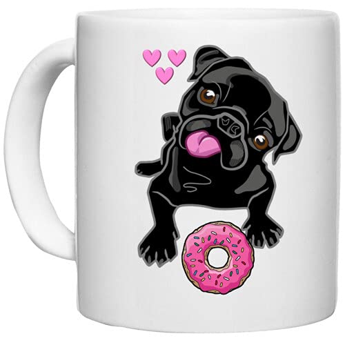 UDNAG White Ceramic Coffee/Tea Mug 'Pug & Doughnut | Black Pug with Pink Doughnut' Perfect for Gifting [350ml] - Image 5