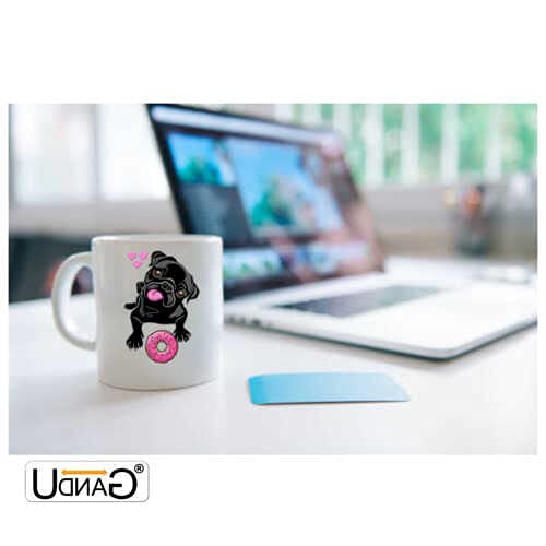 UDNAG White Ceramic Coffee/Tea Mug 'Pug & Doughnut | Black Pug with Pink Doughnut' Perfect for Gifting [350ml] - Image 2