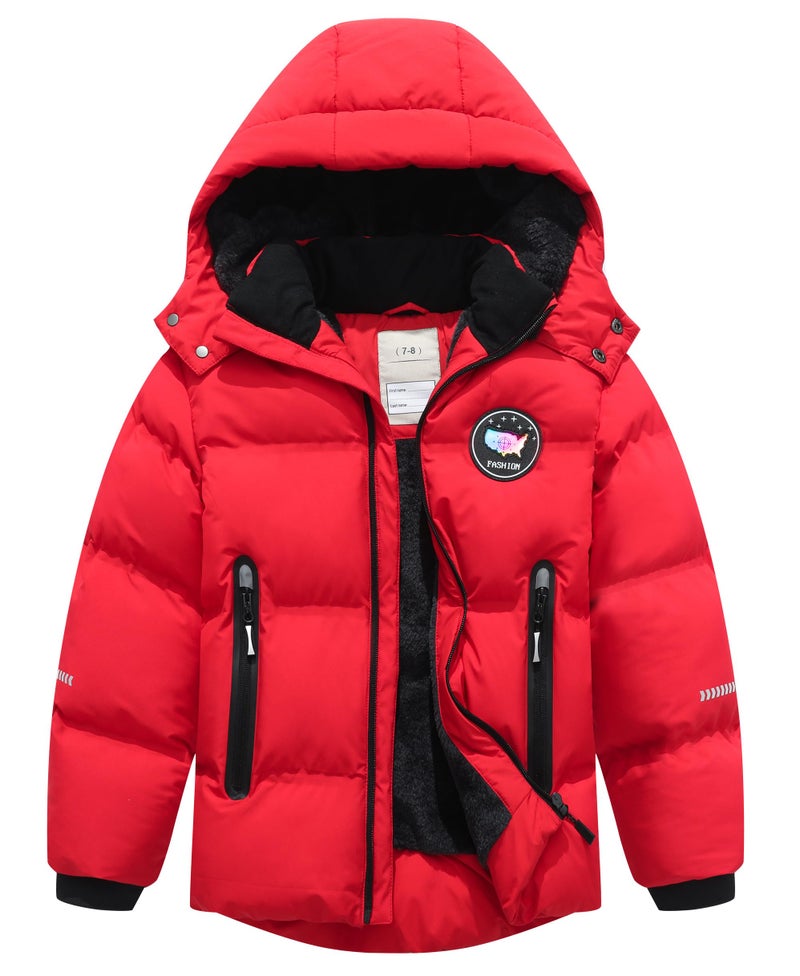 BYLESIN Kids Boys Winter Coat Fleece Lined Waterproof Jacket Puffy Cotton Coat Thick Hooded Down Outdoor Coats