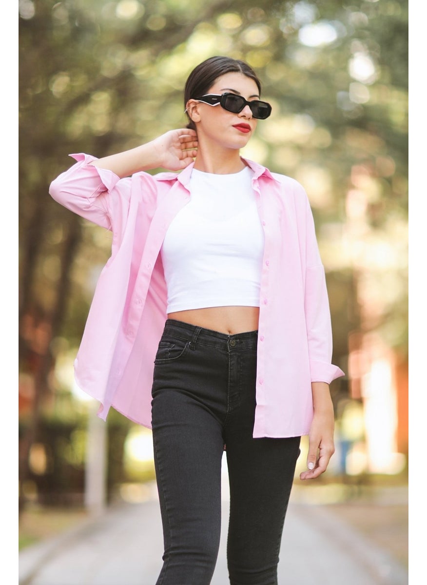 Giysa Dusty Pink Women's Long Sleeve Oversize Basic Shirt 95% Cotton - 3900  - Image 5
