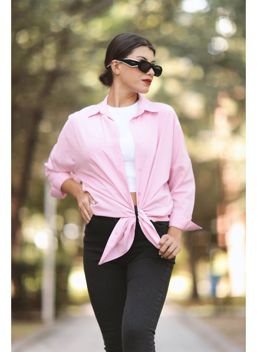 Giysa Dusty Pink Women's Long Sleeve Oversize Basic Shirt 95% Cotton - 3900  - Image 1