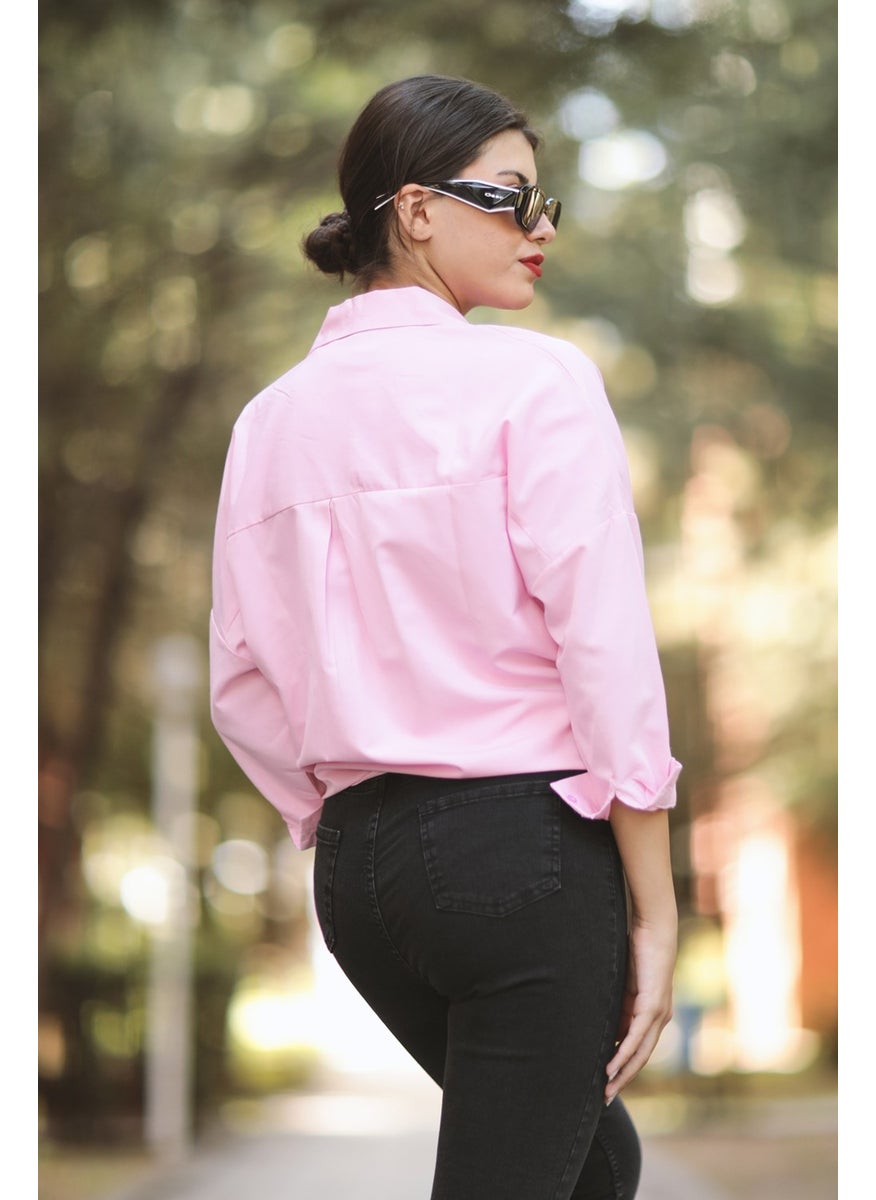 Giysa Dusty Pink Women's Long Sleeve Oversize Basic Shirt 95% Cotton - 3900  - Image 3