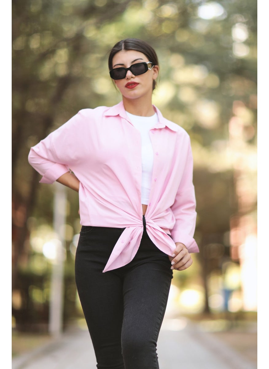 Giysa Dusty Pink Women's Long Sleeve Oversize Basic Shirt 95% Cotton - 3900  - Image 2
