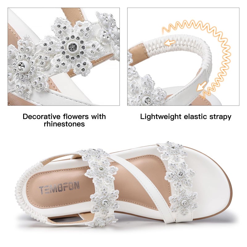 TEMOFON Sandals for Women Flat Dressy Summer Open Toe Sandals Woman Comfortable Walking Casual Beach Shoes White Size 8 - Image 4