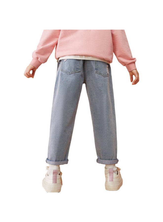 Ask Junior Girls' Pants Autumn Children'S Fashion Ripped Jeans, Blue, Size 170 - Image 3