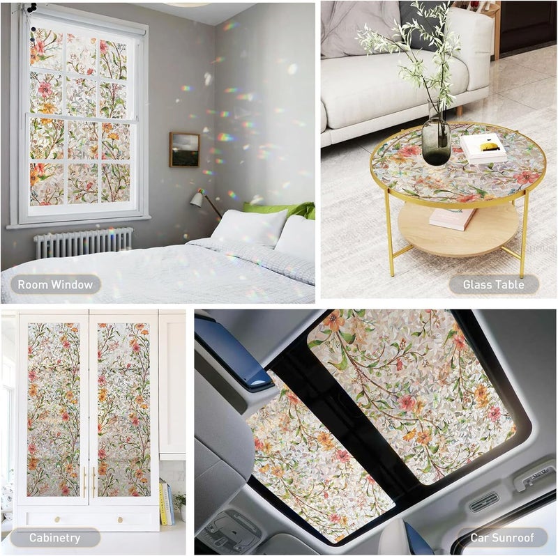 Kromapolis Window Privacy Film, Stained Glass Decorative Stickers, Static Cling Anti UV Rainbow Window Film for Glass Doors, Floral Decals Removable Vinyl Covering, Non-Adhesive, 17.5'' x 78.7'' - Image 5