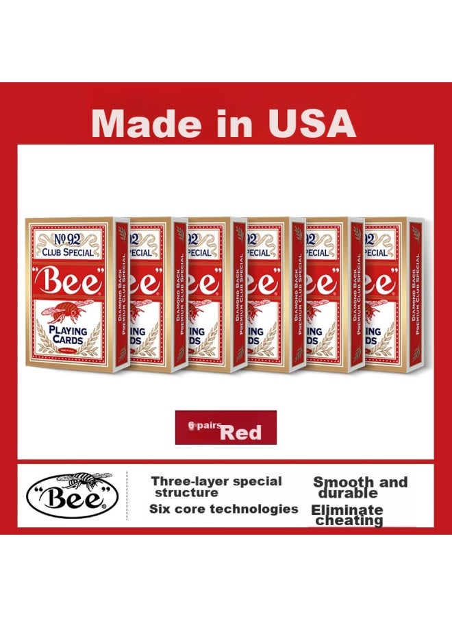 Bee American Imported High-end Texas Hold'em Cards For Compeion, Official Designated Playing Cards, Red - 6 Decks - Image 2