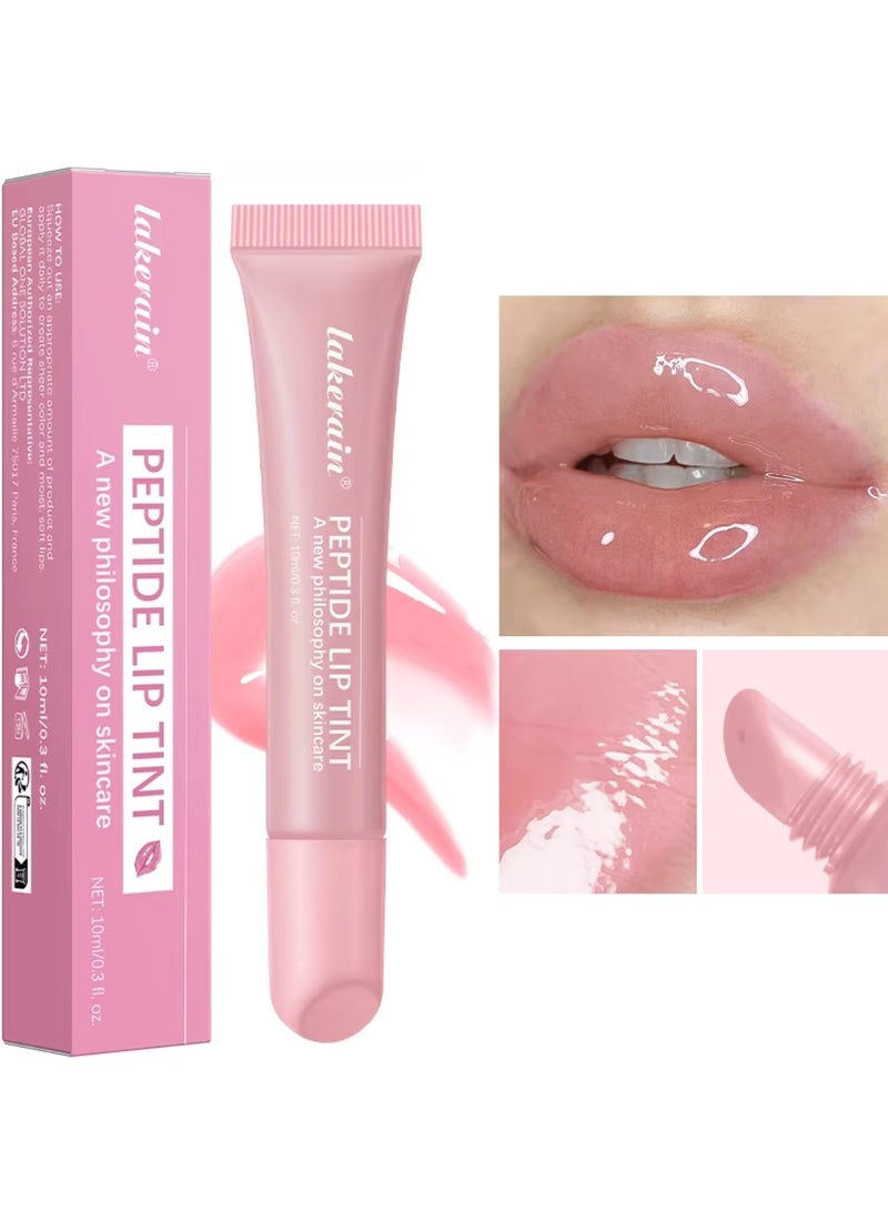 lakerain تلوين الشفاه بالببتيد 2 في 1 لامع الشفاه وعلاج الشفاه لشفاه ممتلئة وأطرى استعادة وترطيب الشفاه الجافة لون الشفاه أحمر شفاه لامع مرطب لامع 10 مل وردي نقي 01 - Image 1