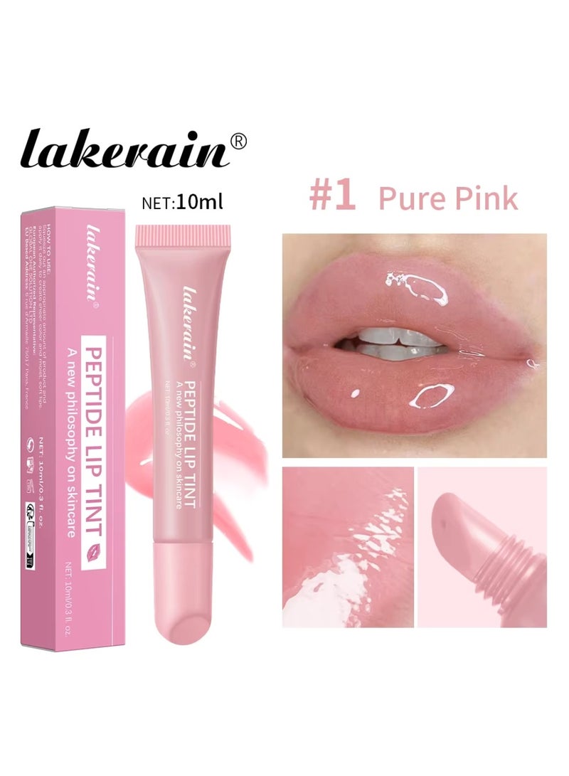 lakerain تلوين الشفاه بالببتيد 2 في 1 لامع الشفاه وعلاج الشفاه لشفاه ممتلئة وأطرى استعادة وترطيب الشفاه الجافة لون الشفاه أحمر شفاه لامع مرطب لامع 10 مل وردي نقي 01 - Image 2