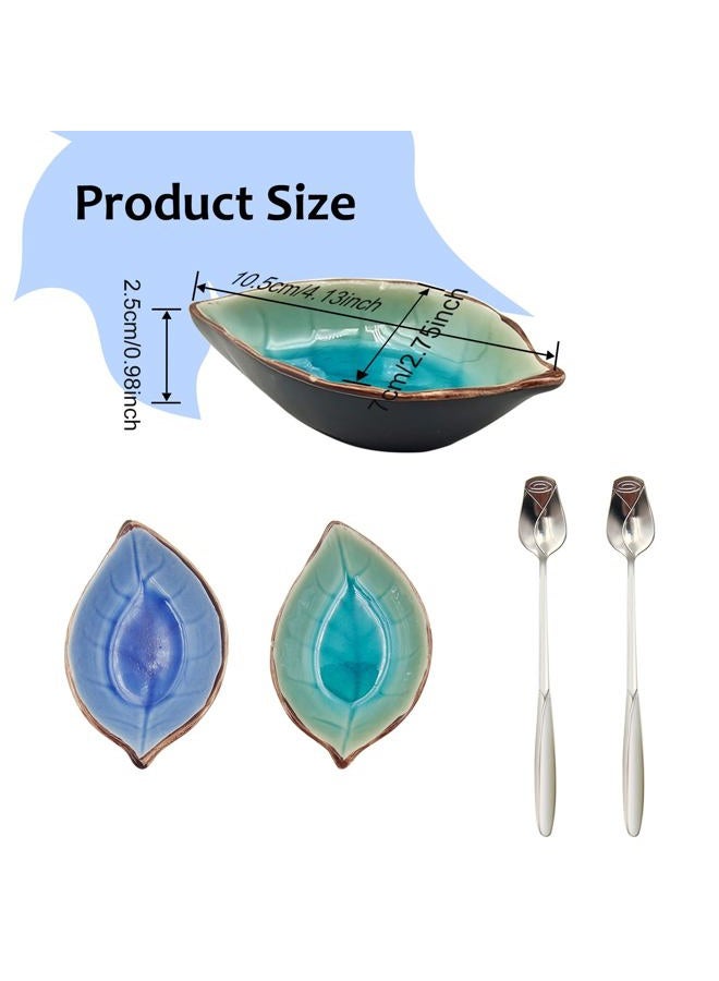 LYMOI 2 Pack Coffee Spoon and Leaf Rest Set, Ice Cracks Leaf Ladle Holder, Tea Spoon Rest for Kitchen Counter, Dining Table, Coffee Bar Teaspoon Rest with Spoon (Lake blue and Sapphire) - Image 2