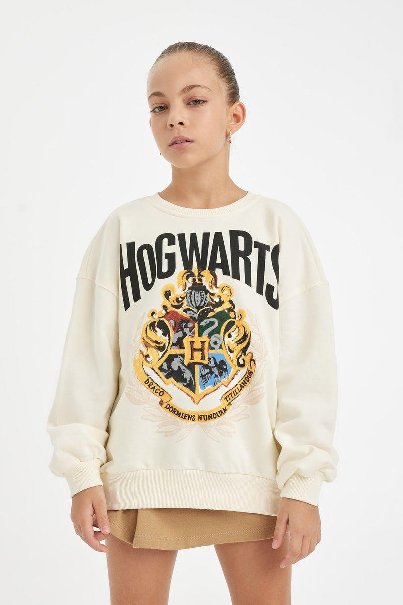 DeFacto Beige Girl Girl Harry Potter Oversize Sweatshirt Casual - Image 1