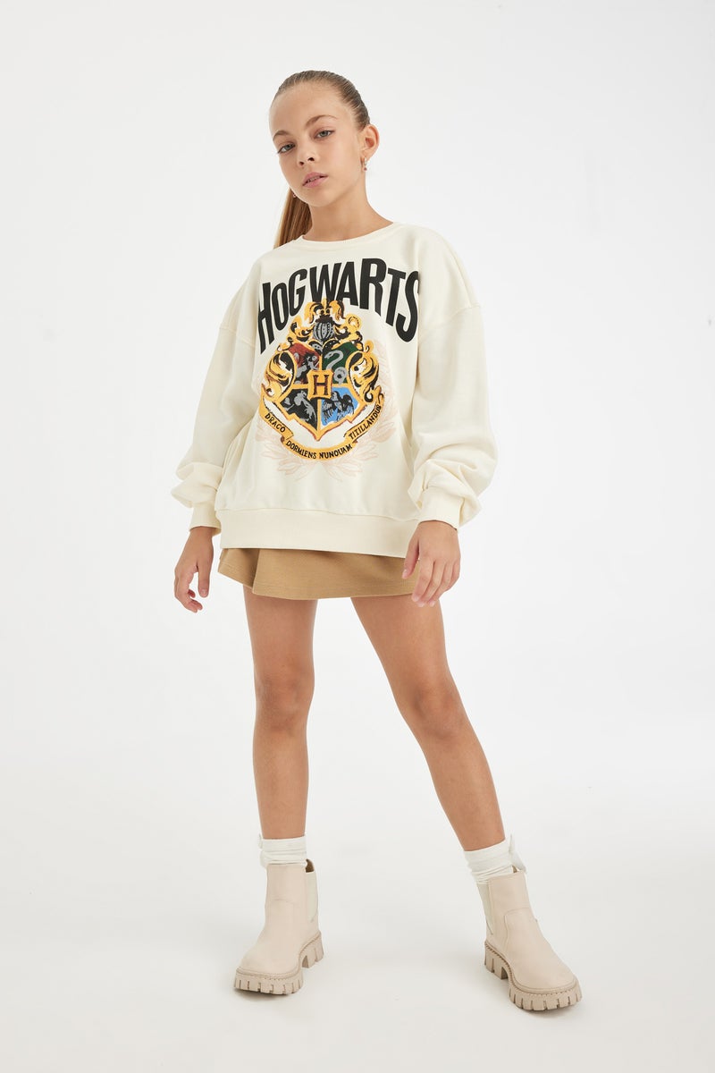 DeFacto Beige Girl Girl Harry Potter Oversize Sweatshirt Casual - Image 2
